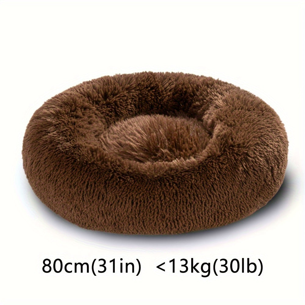 Round Fluffy Dog Bed with Non-Skid Bottom Polyester Material
