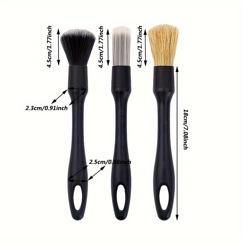 Car Detail Brush Set 3pcs Soft-Bristled Wheel and Interior Cleaning Tools