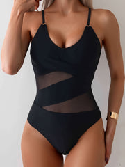 Women's One-Piece Swimsuit Nylon Elastane Removable Pads Mesh Solid Color
