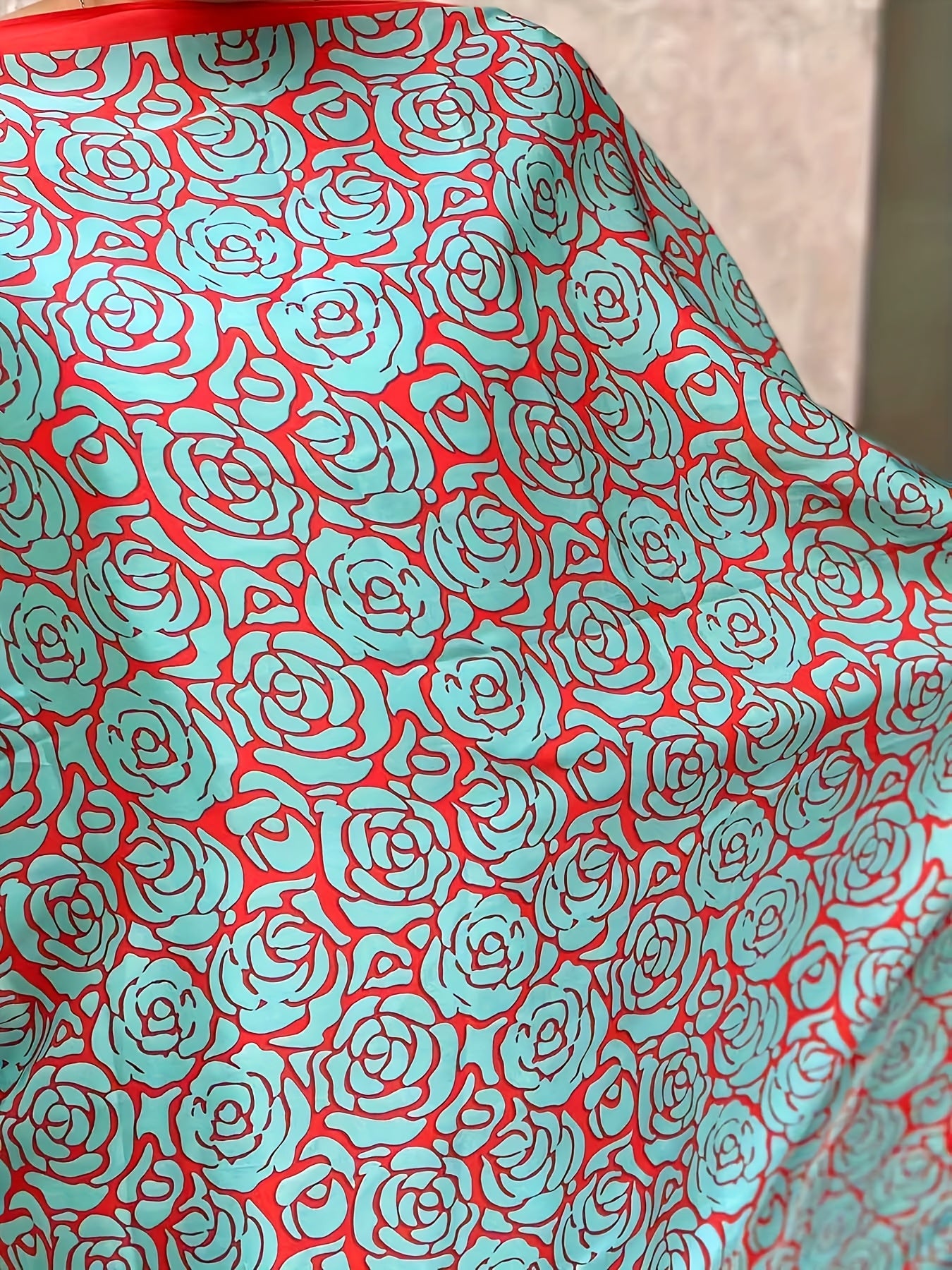 Women Plus Size Floral Print Tunic Dress With Scarf Short Sleeve Long Summer Polyester