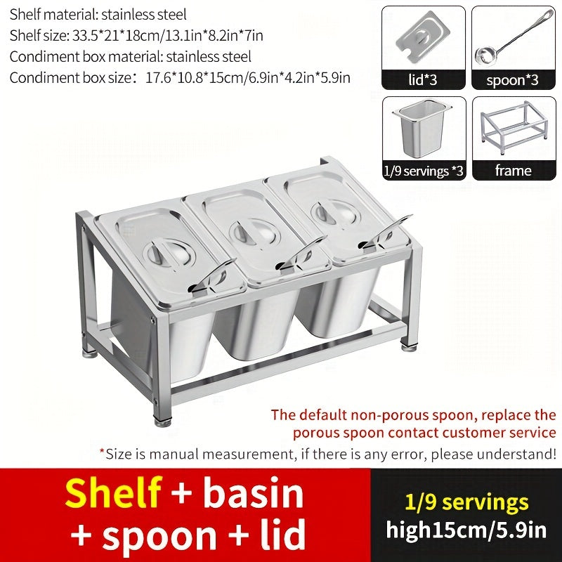 Stainless Steel Spice Organizer with Condiment Containers for Kitchen and Restaurant Use