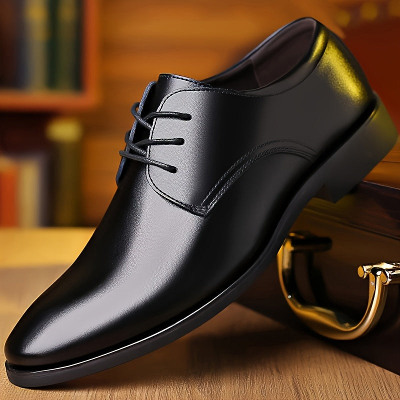 Men's Black Faux Leather Dress Shoes Pointed Toe Lace-Up for Business Weddings Parties
