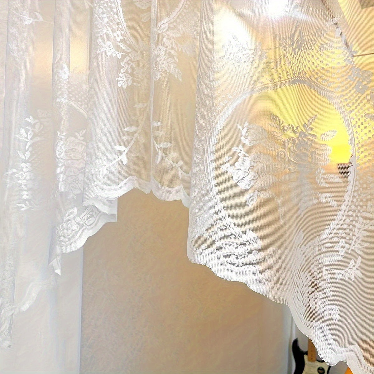 Lace Curtain Tiers with Rod Pocket Short Cafe Window Cover for Kitchen Bathroom Bedroom