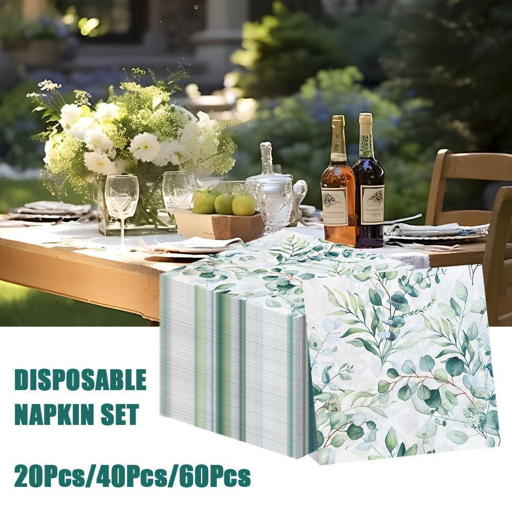 Qayta ishlatiladigan salfetka to'plami, Eucalyptus bargi bosimi, 20, 40, 60 ta, 2-qavatli, 33 sm