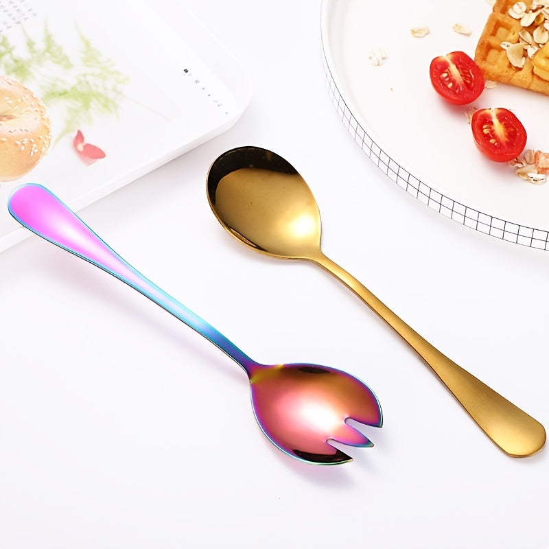 Set of 2 Gold-Plated Stainless Steel Salad Utensils for Dining and Serving