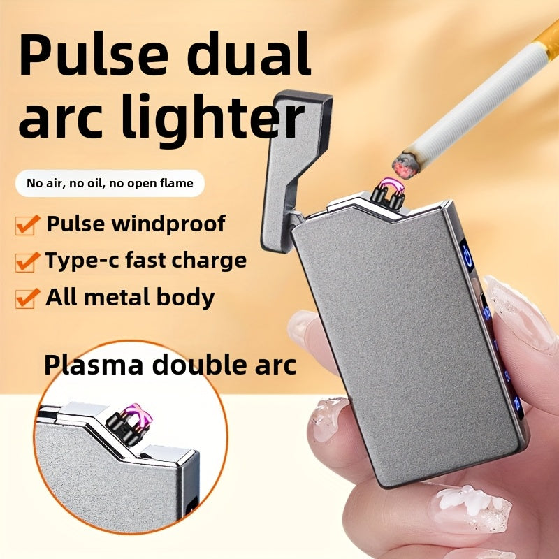 Rechargeable Dual Arc Lighter Windproof Flameless LED Battery Indicator Black/Grey