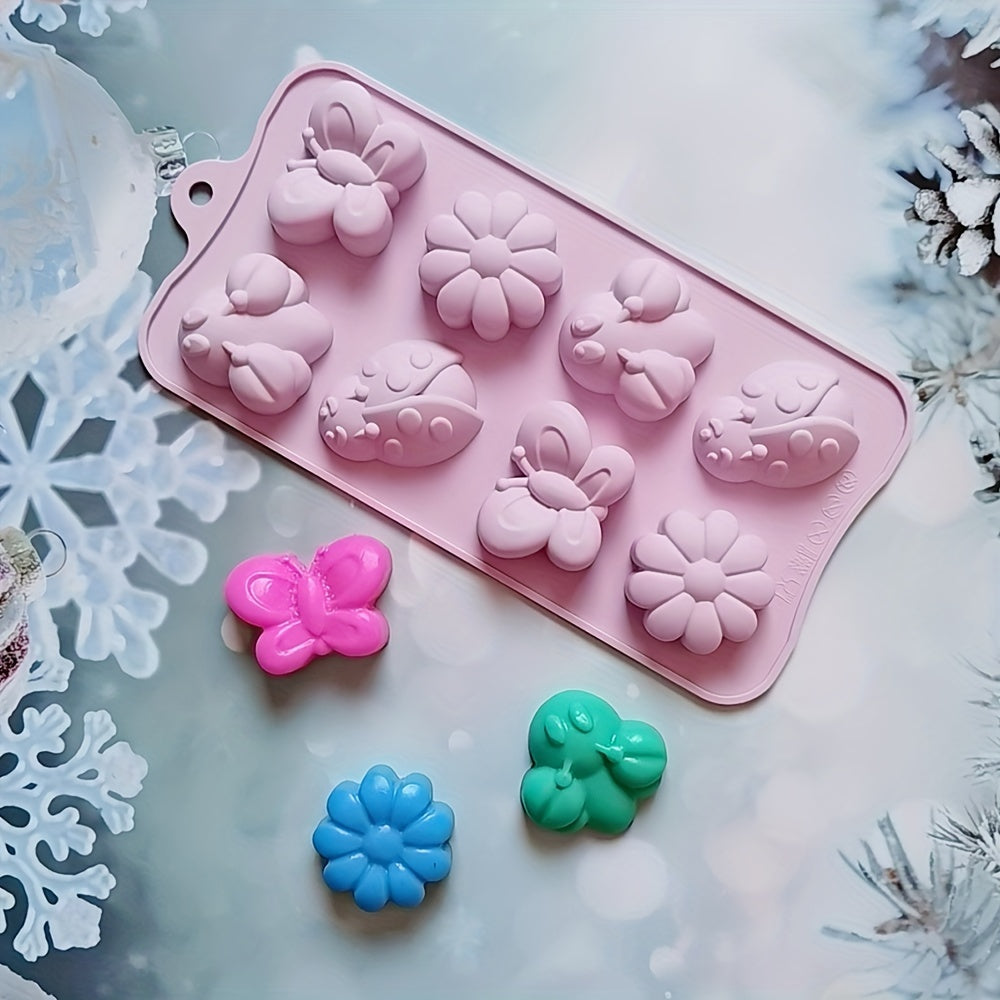 Silicone Mold 8 Cavities Butterfly and Insect Shapes for Cake Decoration and Candy Making