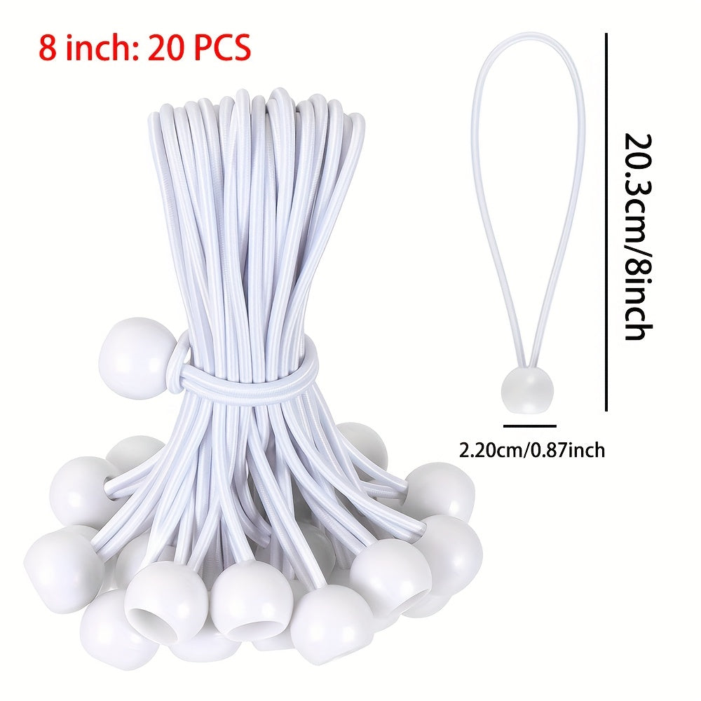 20/50 Pack Heavy-Duty White Bungee Cords for Camping, RV, Indoor Outdoor Use