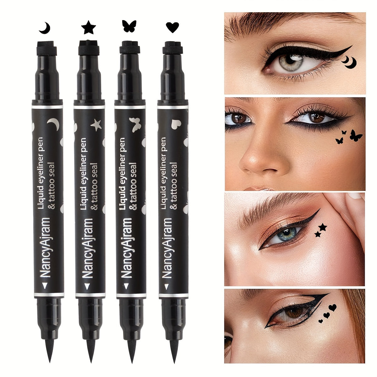 Liquid Eyeliner Pen Set Waterproof Long-Lasting with Stamp Shapes