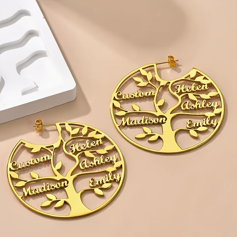 Pendientes de aro con colgante de árbol de la vida en acero inoxidable bohemio para fiestas, bodas, regalo para ella