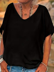 Plus o'lcham ayollar uchun keng fitli paxta T-shirt qisqa sleeve bir rangli kundalik ko'ylak