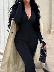 Body de manga larga con cremallera para mujer, ajustado de alta elasticidad, prenda entera