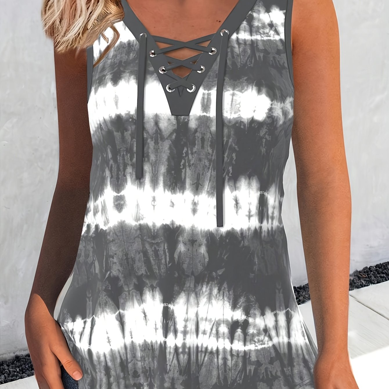 Женская майка без рукавов с тай-дай, большой размер, черно-белая, повседневная летняя легкая