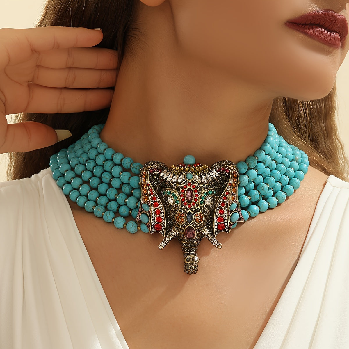 Zamonaviy Turkuaz va Rhinestones bilan Elegant Fil Pendanti - Partiyalar, Promlar va Maxsus Tadbirlar uchun Mukammal