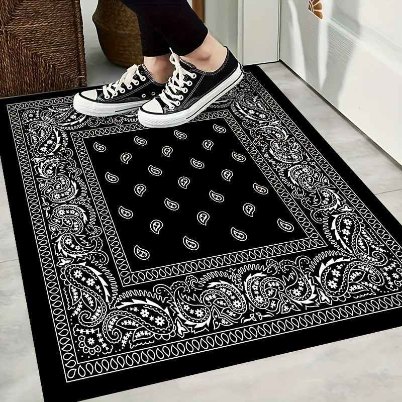 Vintage Black Cashew Flower Area Rug Non-slip Machine Washable for Living Room and Kitchen