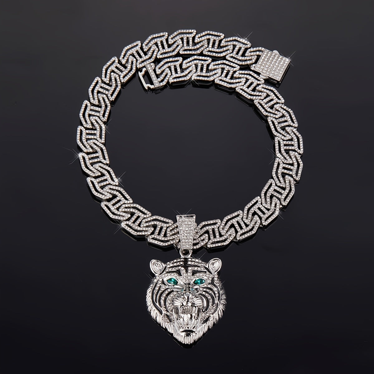 Collar con colgante de cabeza de león para hombre, joyería de cadena cubana de estilo hip hop con hielo