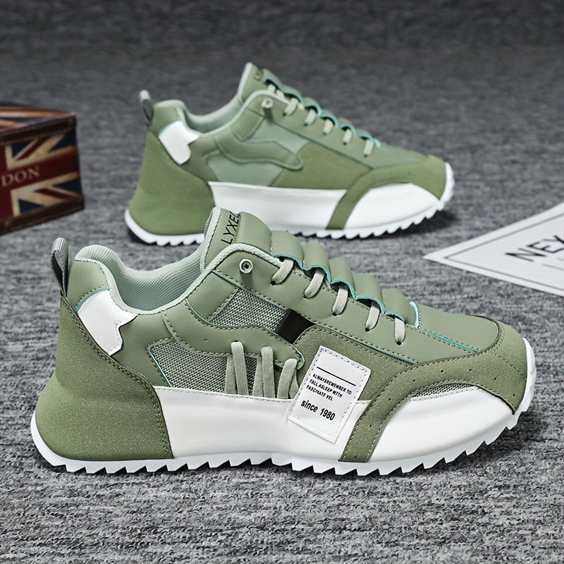 Men's All-Season Casual Sneakers Olive Green White Mesh PU Low Top Lace-Up
