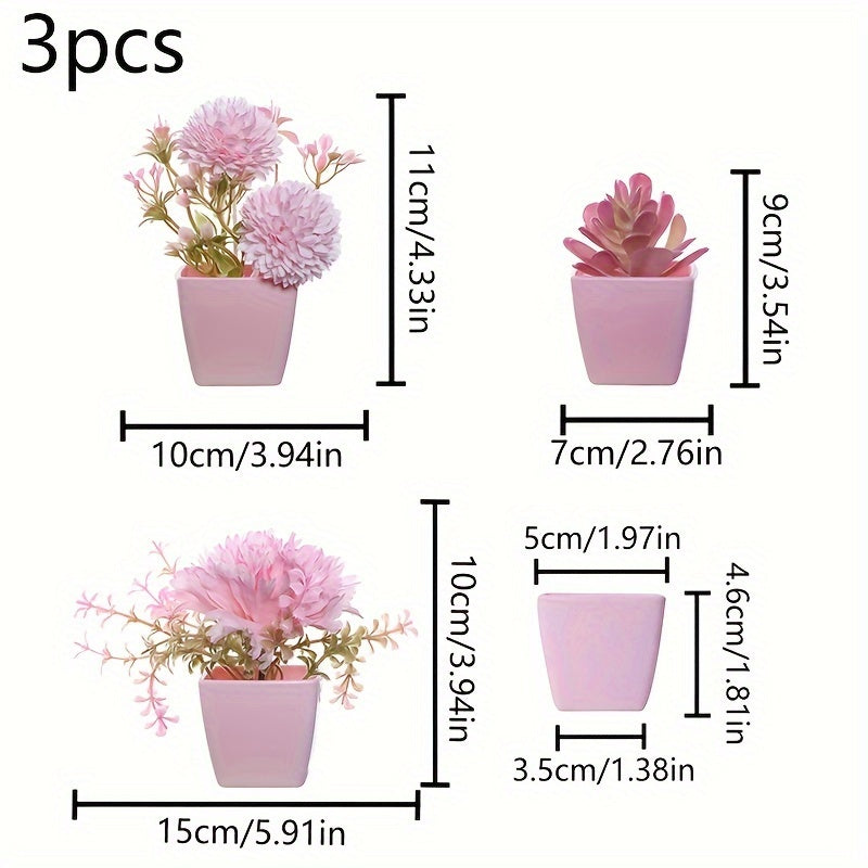 Mini Artificial Potted Flowers for Desktop Decoration Set of 5