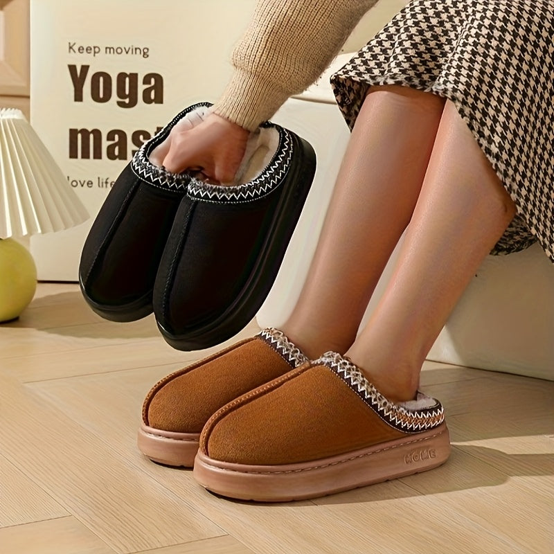 Unisex Plush Fleece-Lined Cozy Winter Slippers Non-Slip Indoor Outdoor