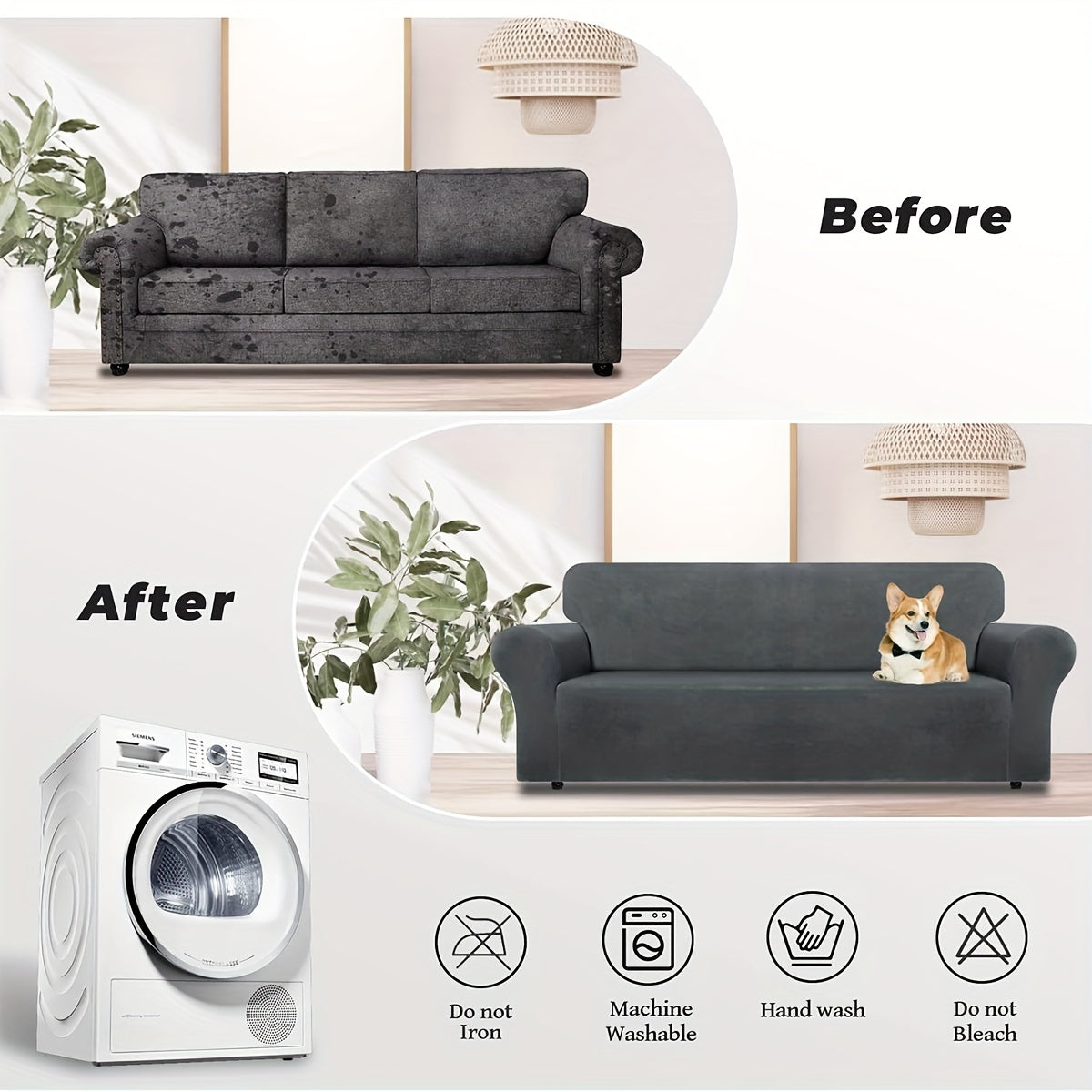 Qalin velur divan qoplamasi, barcha mavsumlar uchun mos, uy hayvonlari uchun qulay va yashash xonasi bezaklari uchun umumiy tirnalishdan himoya qiladi.