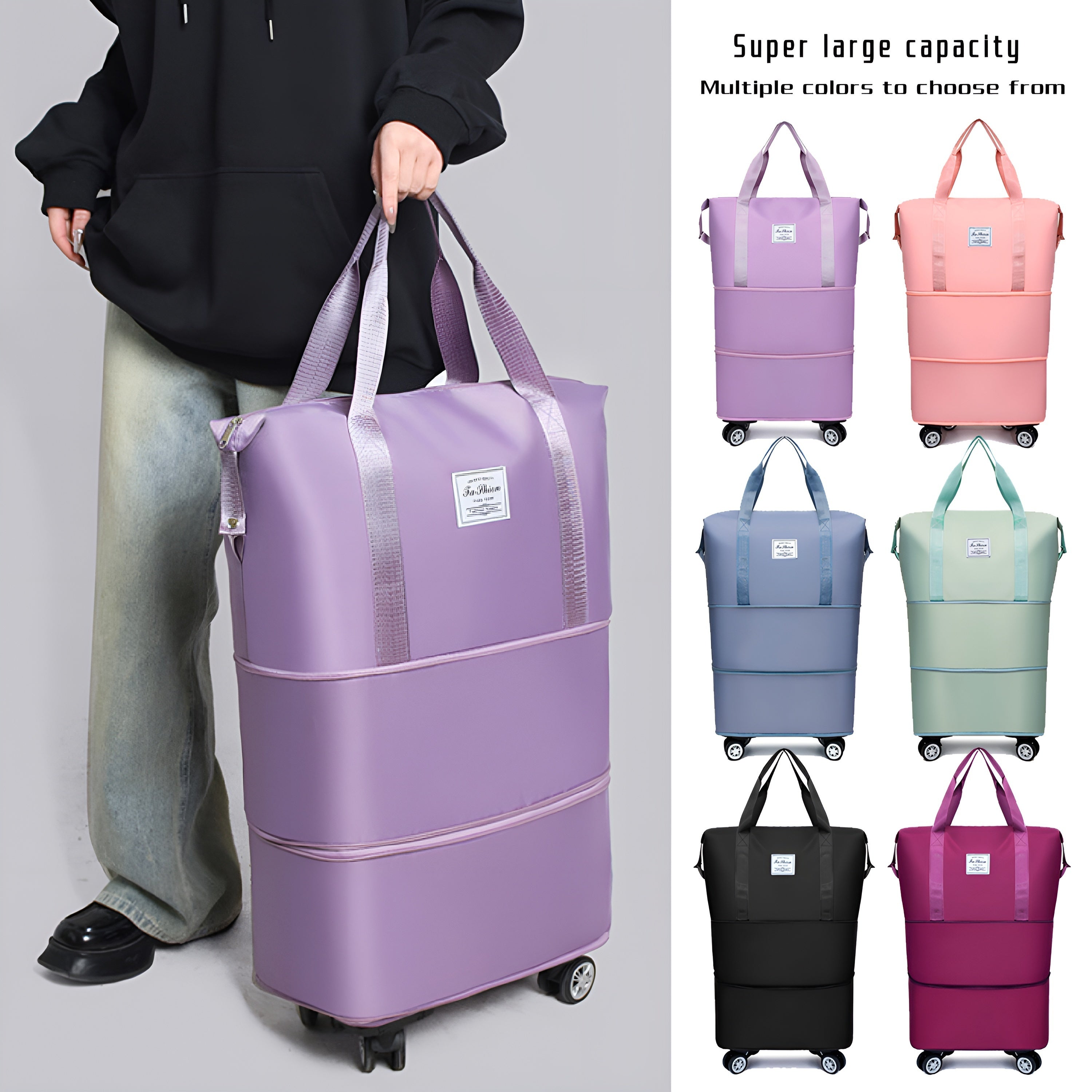 Large Waterproof Nylon Travel Bag with Wheels for Daily Commute and Moving