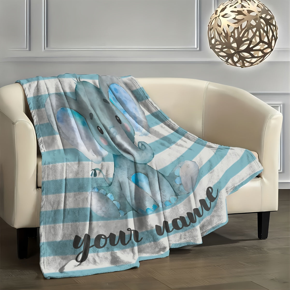 Fleece Throw Blanket with Custom Cartoon Elephant Design All-Season Cozy Polyester 200-250g