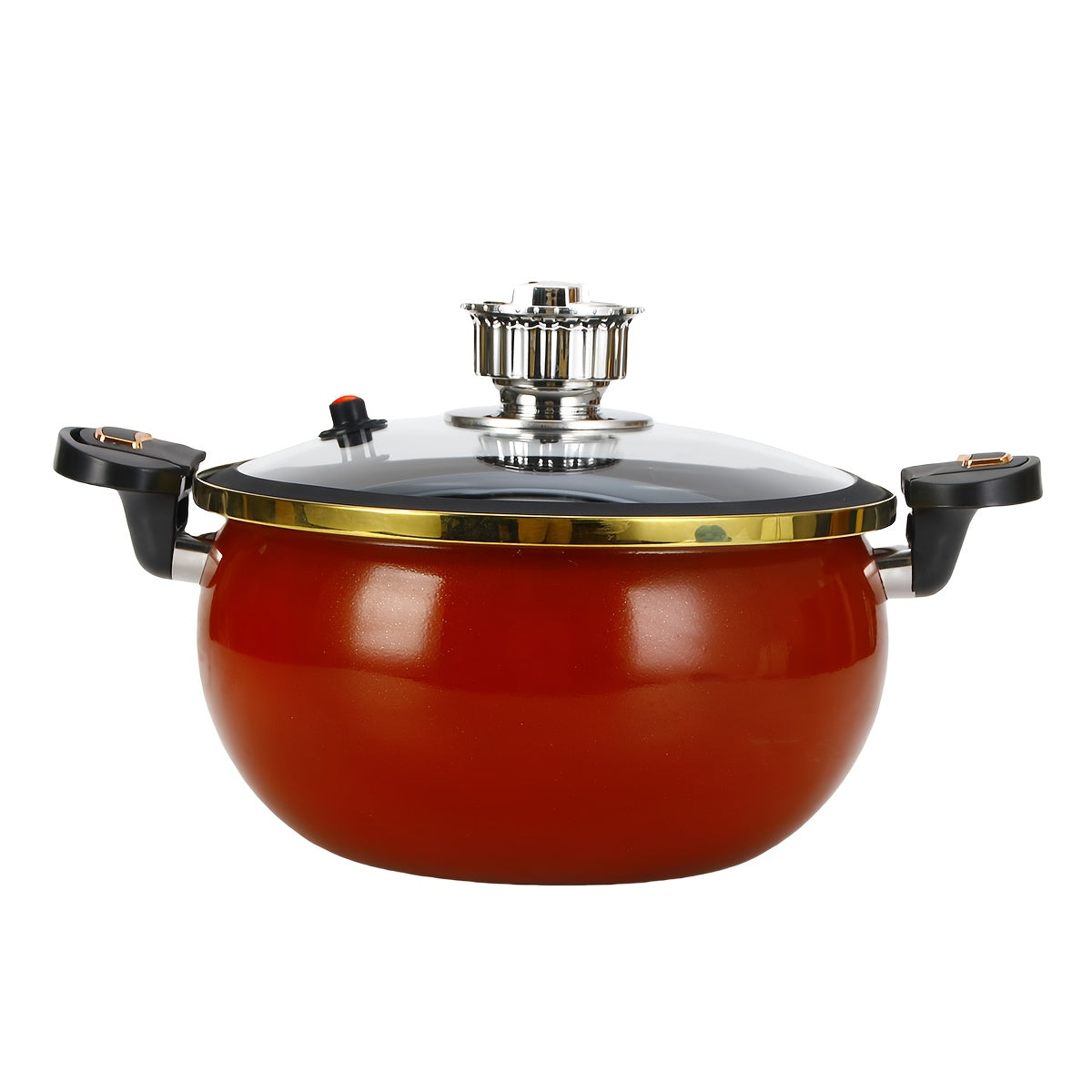 Enamel Pressure Cooker 236oz Black Red Golden Lid Automatic Timer Sealed Stovetop