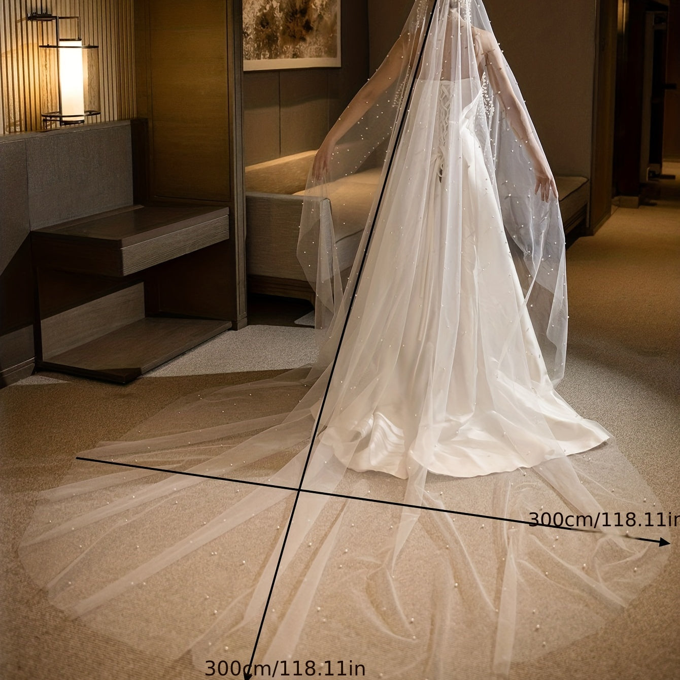 Princess Cathedral Wedding Veil with Faux Pearl Bridal Head Jewelry