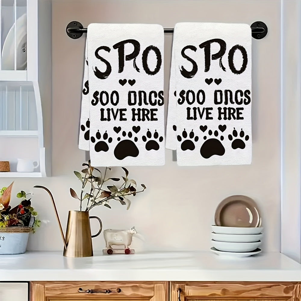 Set of 2 Soft Kitchen Towels Paw Print Design 40x60cm Absorbent Easy to Clean