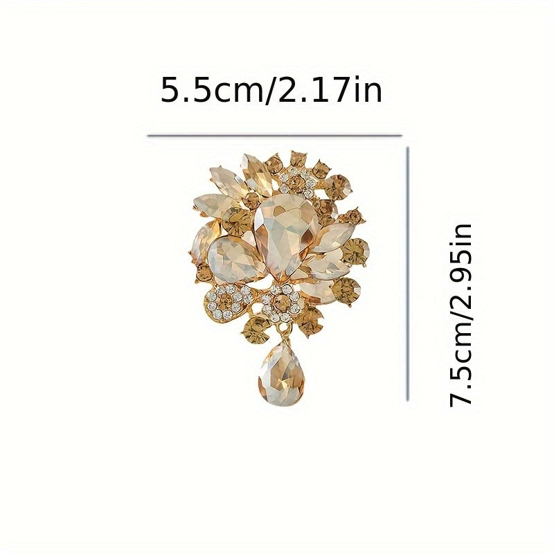 Nostalgik kristal brosh pin, notekis tomchi pendanti va yangicha shisha gullar dizayni - ayollar uchun nafis va yuqori darajadagi moda aksessuari.