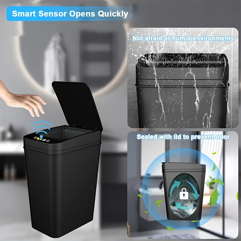 Cubo de basura con sensor inteligente, apertura de tapa con un botón y tapa sellada para control de olores