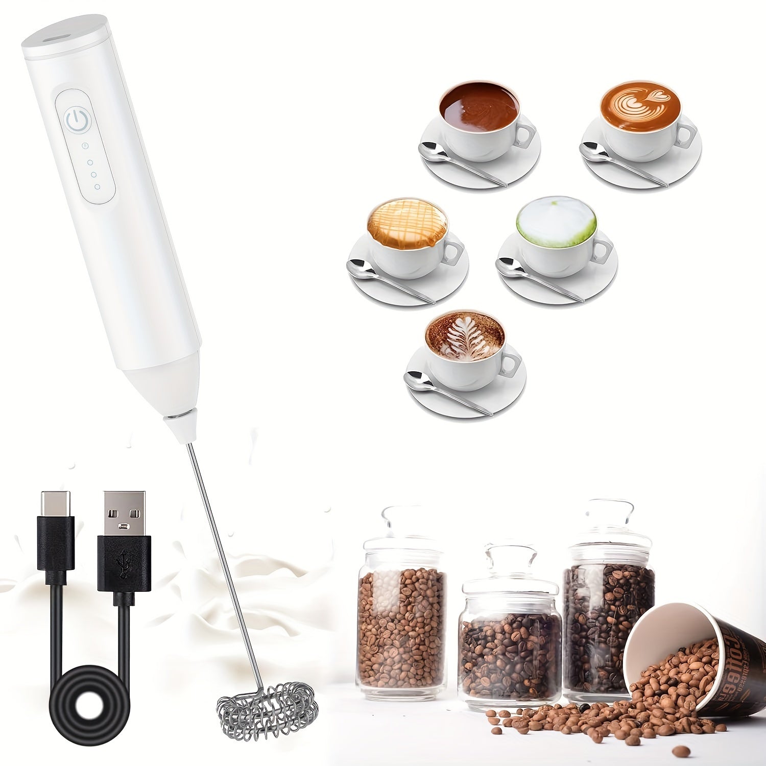 Rechargeable Handheld Milk Frother Electric Foam Maker for Coffee and Latte