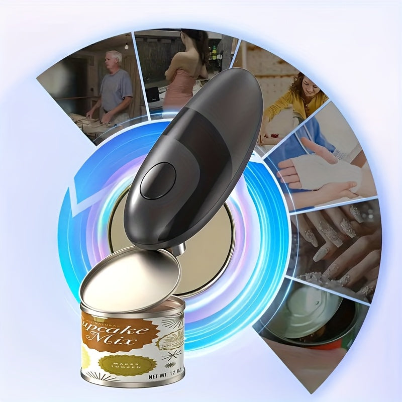 Electric can opener with built-in lid and bottle opener opens 100 cans