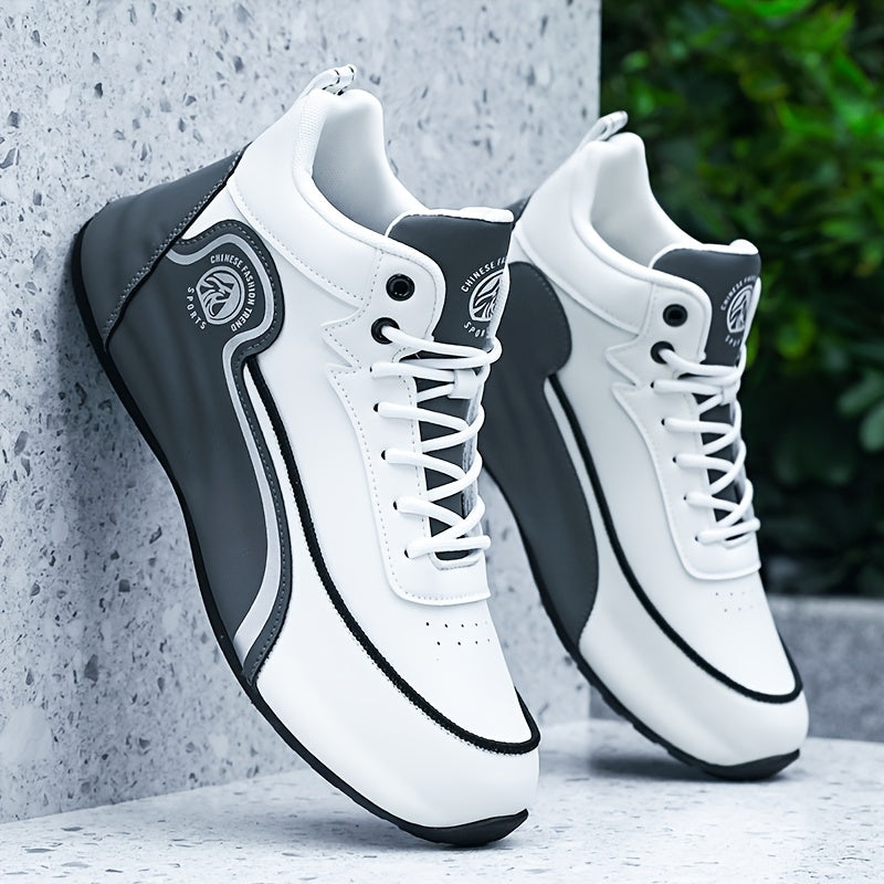 Erkaklar uchun klassik pastki krossovkalar, bog'ichli dizayn, yugurish uchun zarbani so'ruvchi va nafas oladigan, skeytbord uchun mustahkam qalin taglik, bir rangli grafik dizayn, dumaloq barmoq, sun'iy yuqori qism va