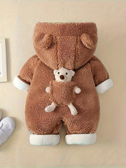 Newborn Baby Bear Hoodie Jumpsuit Flannel Fall Winter Cozy Infant Clothing