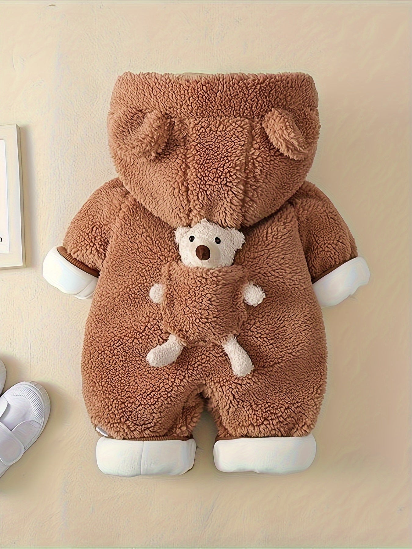 Newborn Baby Bear Hoodie Jumpsuit Flannel Fall Winter Cozy Infant Clothing