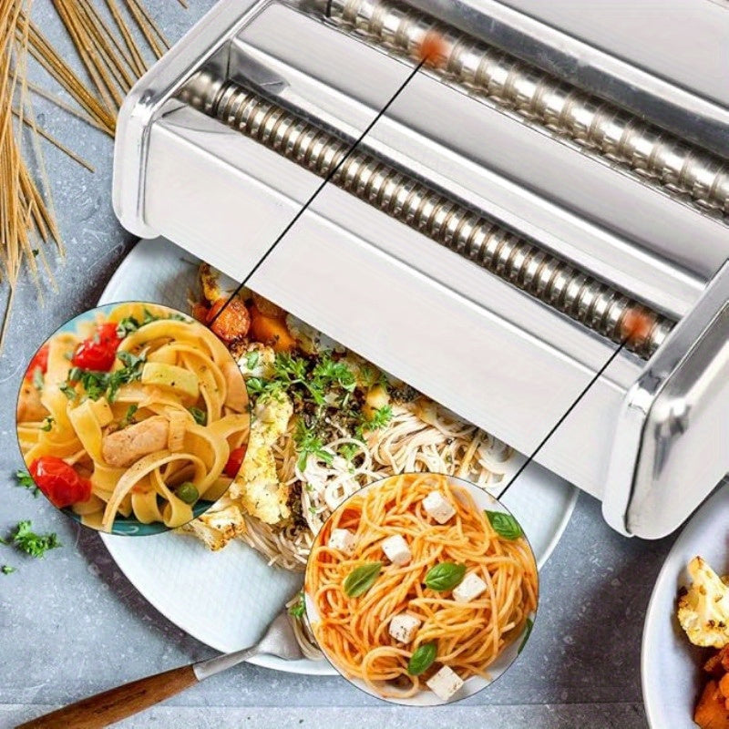 Stainless Steel Pasta Maker with 6 Adjustable Thickness Settings and Hand Crank