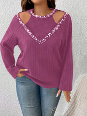 Women's Plus Size Pearl-Embellished Faux Two-Piece Long Sleeve T-Shirt Top