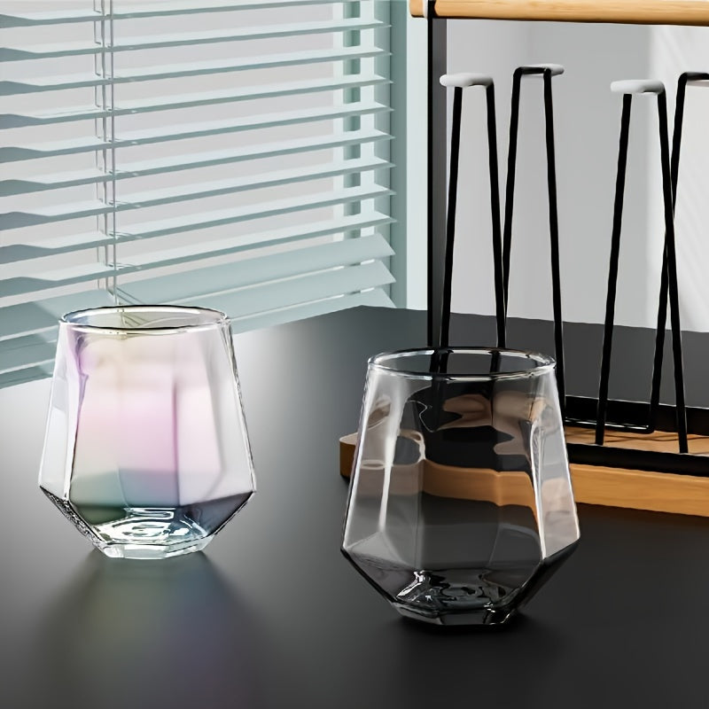 Set of 6 Geometric Glass Cups for Water Juice Whiskey Milk Tea