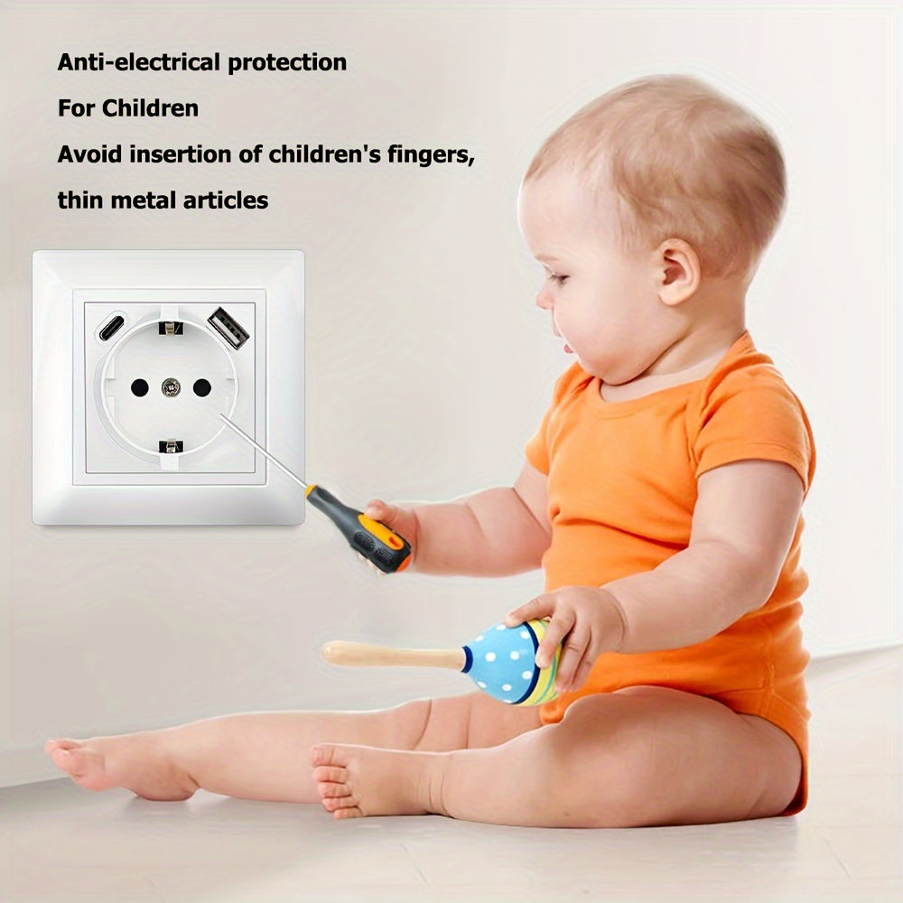 EU Type-C USB Wall Socket Flame Retardant PC Panel 110V-250V 16A Standard Socket