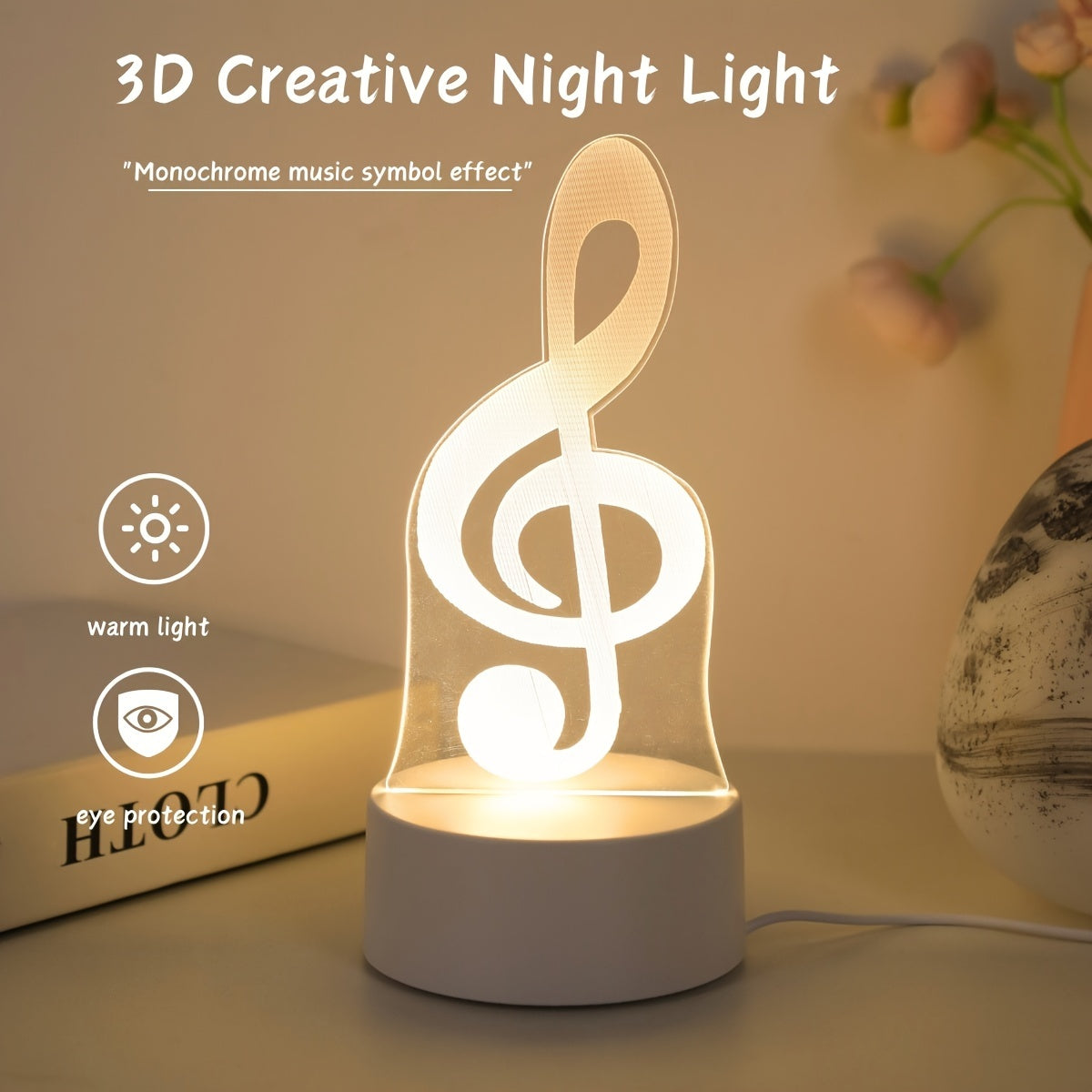 Lámpara de mesa con luz nocturna de nota musical 3D USB decorativa para dormitorio regalo