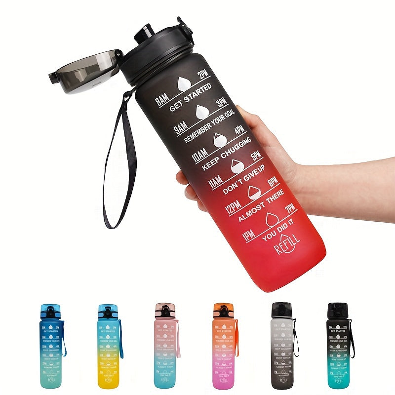 Botella de agua deportiva de 32oz sin BPA con escala de tiempo y color degradado