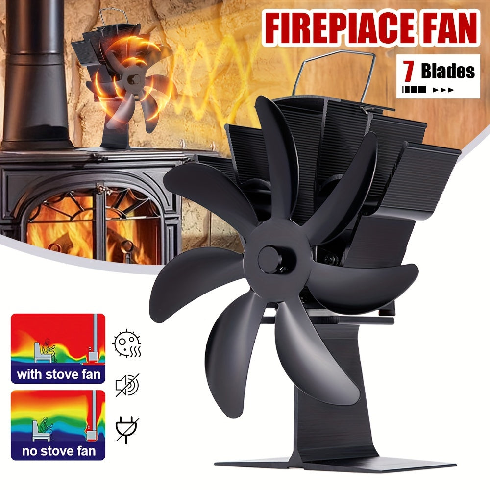 Aluminum 7-Blade Heat Powered Fireplace Fan for Wood Burners Portable Exhaust Quiet
