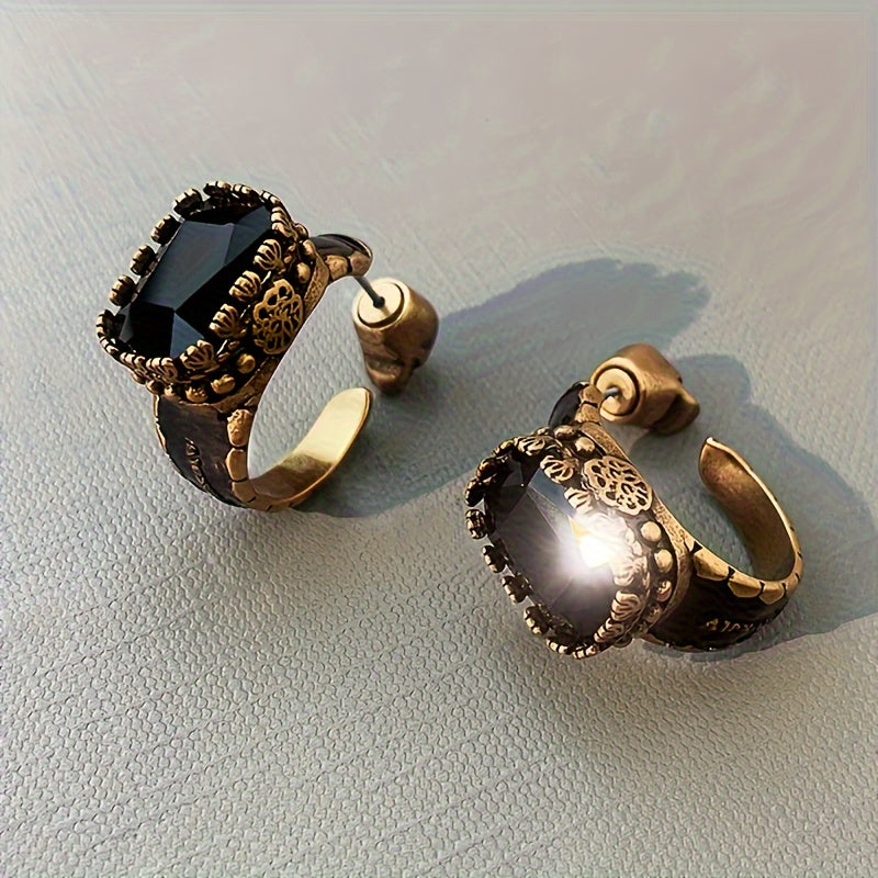 Элегантные черные каменные серьги-гвоздики с дизайном в винтажном стиле - с изогнутой прямоугольной формой и постами из серебра 925 пробы, идеальны для женщин и девушек - подходят для повседневной носки или особых случаев.