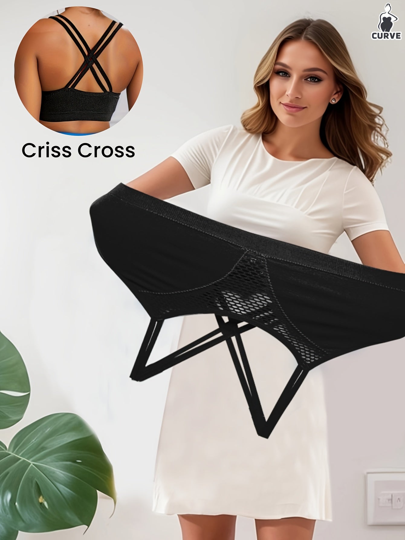 Women's Plus Size Cross-Back Sports Bra with Breathable Mesh Yoga Workout Top