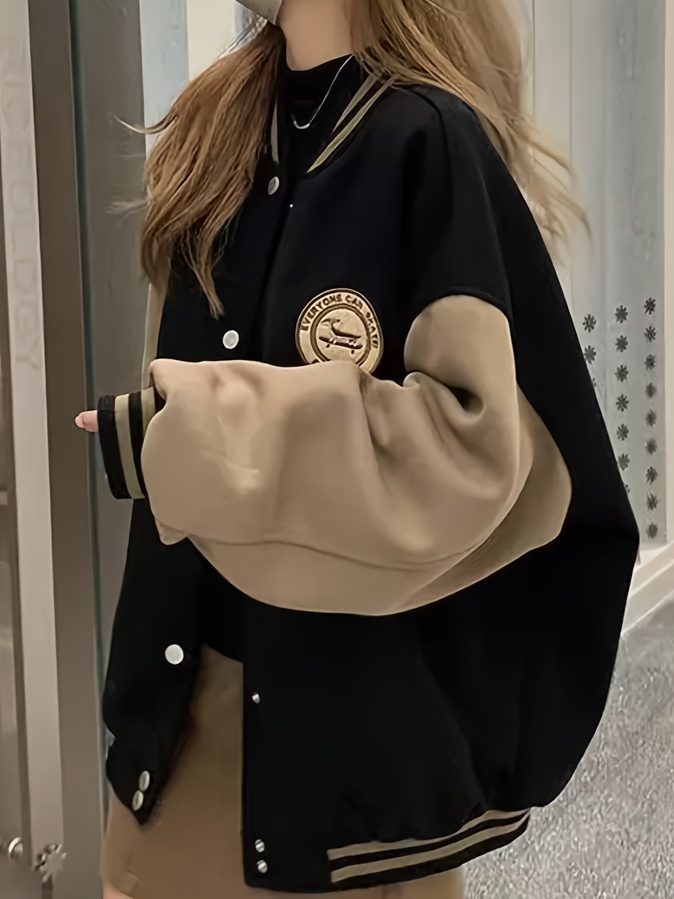 Women's Retro Baseball Jacket Casual Thick Loose Fit Button Polyester Solid