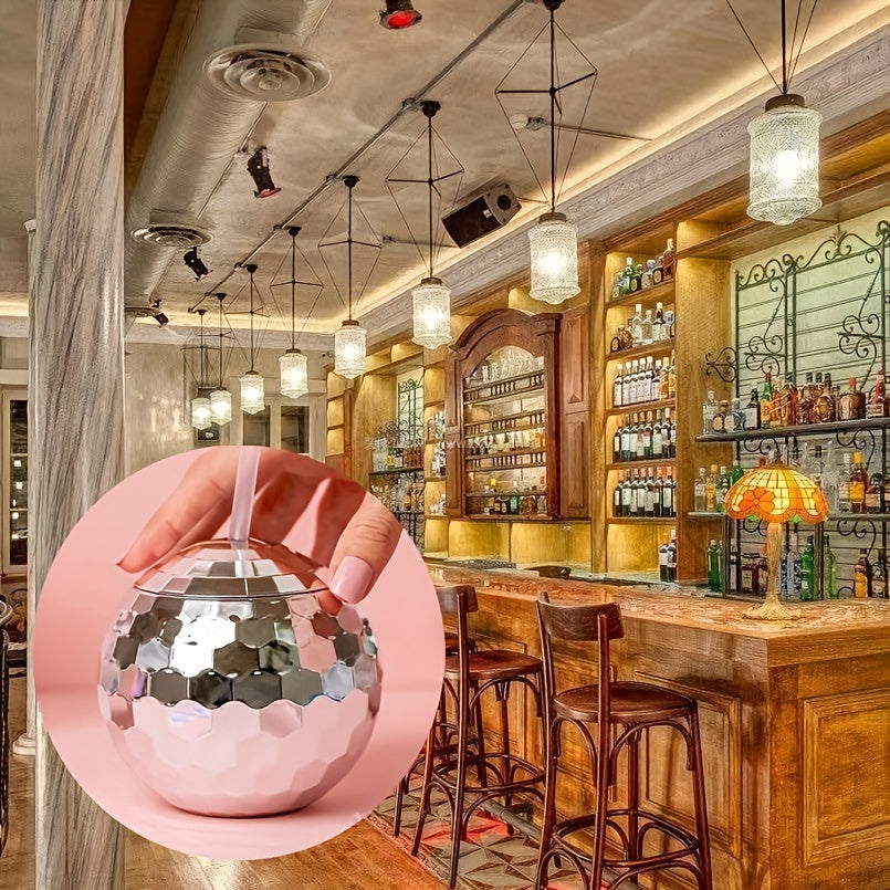 Copa de bola de purpurina esférica con pajita para fiestas