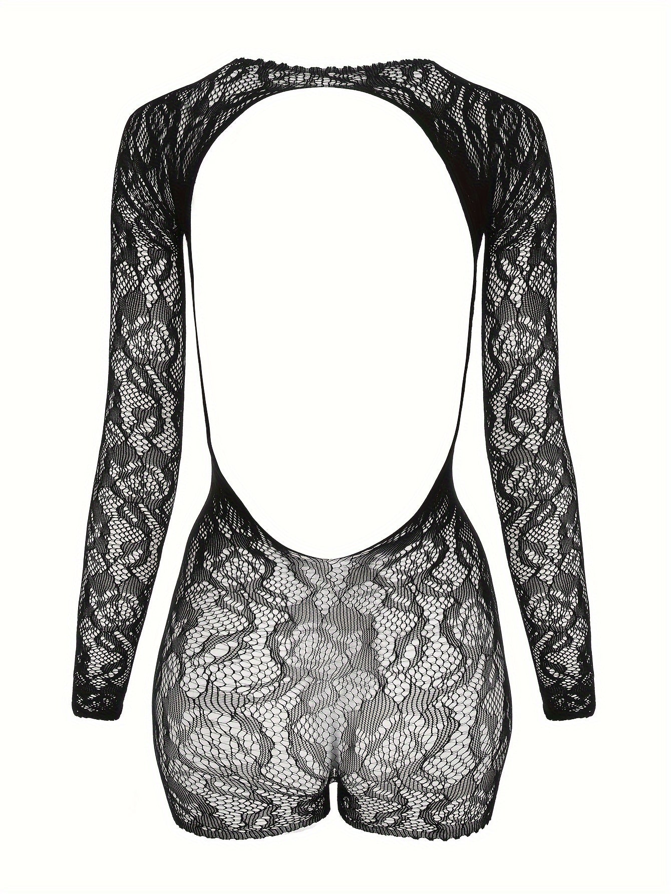 Women's Solid Color Mesh Hollow Bodysuit for Lingerie and Underwear