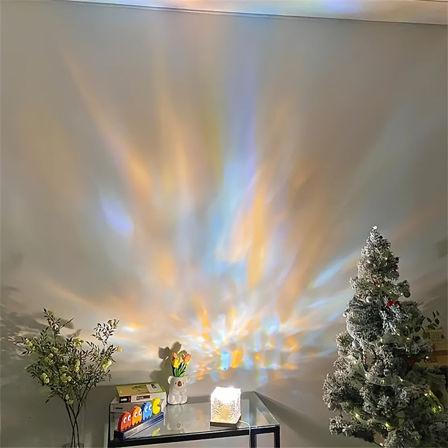 Aurora Wave Projector Light with RGB16 Gradient Flame Water Lamp Remote Control USB Powered for Home Office Bar Restaurant Party Decoration