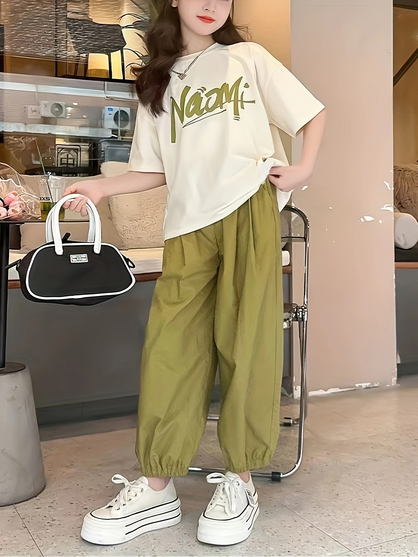 Girls Streetwear Outfit 2PCS Short Sleeve Tee and Baggy Pants Summer Casual Clothing